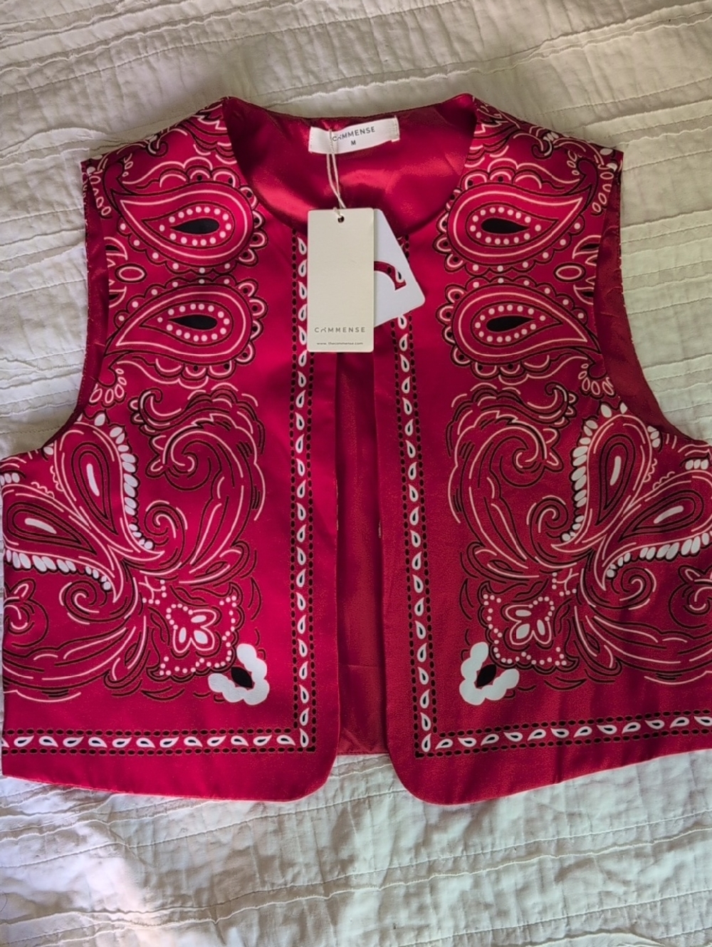 Classic Red Bandana Print Satin Vest